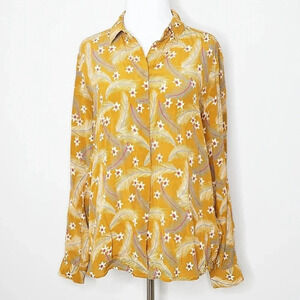 & Other Stories Yellow Feather Print Silk Blouse 6
